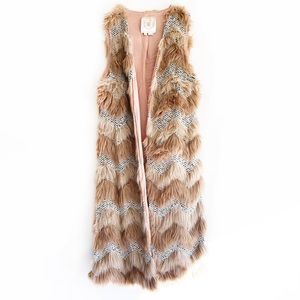 Anthropologie Chevron Faux Fur Vest